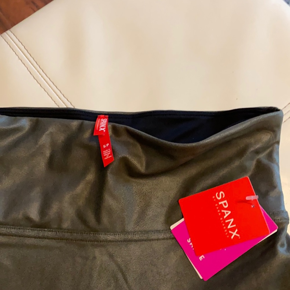Spanx olive green faux leather leggings small